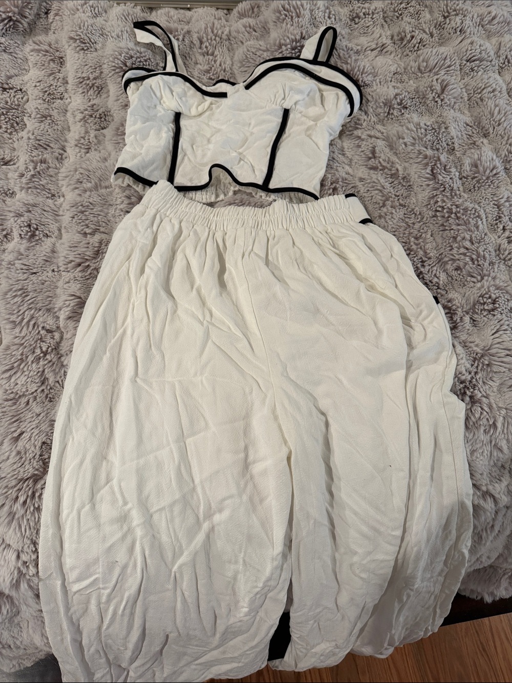 Sienna Sky White Two-Piece Crop Top & Skirt Set with Black Trim